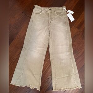 Anthropologie Pilcro Adi - Tan Wide-Leg Frayed Hem Jeans